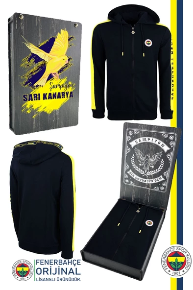 Fenerbahçe Orijinal Lisanslı Kapüşonlu Tam Fermuar Spor Sweat Ahşap Kutulu