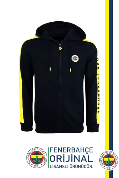 Fenerbahçe Orijinal Lisanslı Kapüşonlu Tam Fermuar Spor Sweat + Bileklik Set Özel Ahşap Kutulu - 2