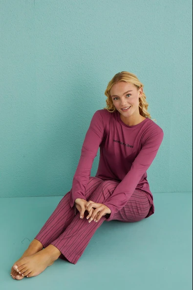 Gd Goldoremi 50902-40 Kadın Winter Vibes Milan Kumaş Uzun Kol Pijama Takımı - 4