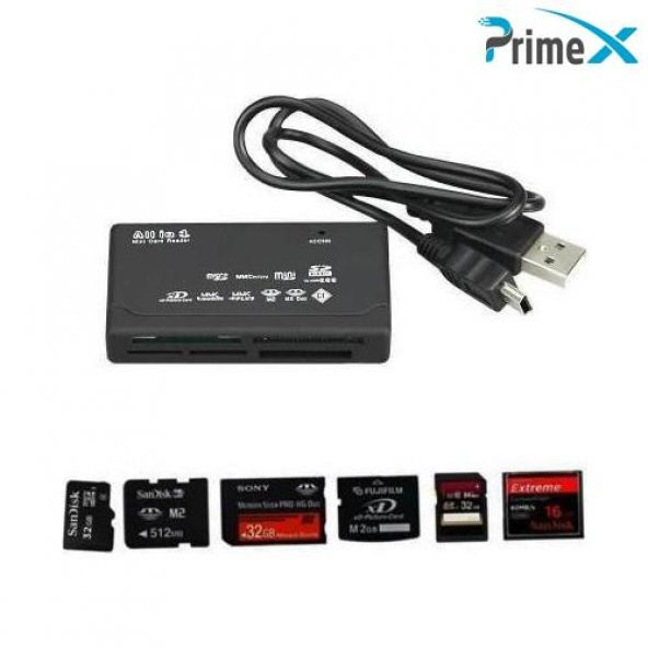 PrimeX PX-550 6 Giriş Micro,MMC,MiniSD,SC-HC,XD,MSduo,CF Kart Okuyucu USB 2.0 - 3
