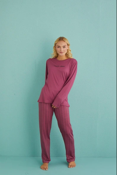 Gd Goldoremi 50902-40 Kadın Winter Vibes Milan Kumaş Uzun Kol Pijama Takımı - 3
