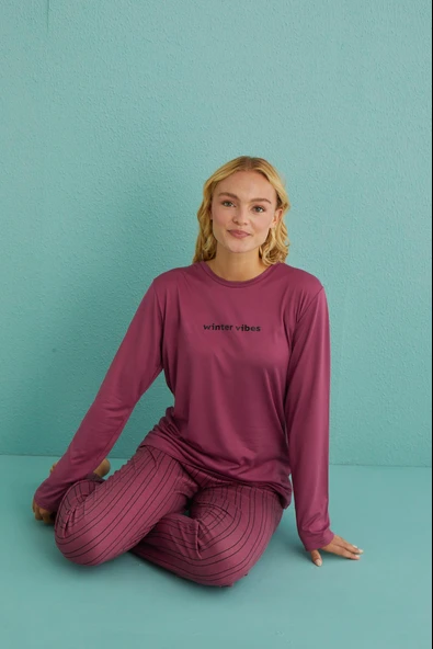 Gd Goldoremi 50902-40 Kadın Winter Vibes Milan Kumaş Uzun Kol Pijama Takımı - 7