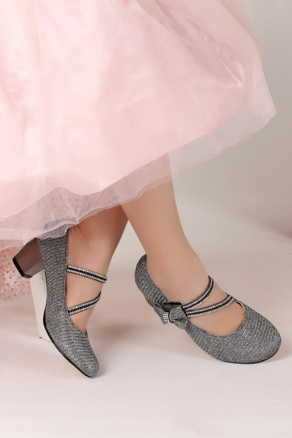 Kiko Kids 750 Çupra Günlük Kız Çocuk 4 Cm Topuklu Babet Ayakkabı Platin