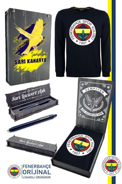 Fenerbahçe Orijinal Lisanslı Logo Sweat + Kalem Set Özel Ahşap Kutulu