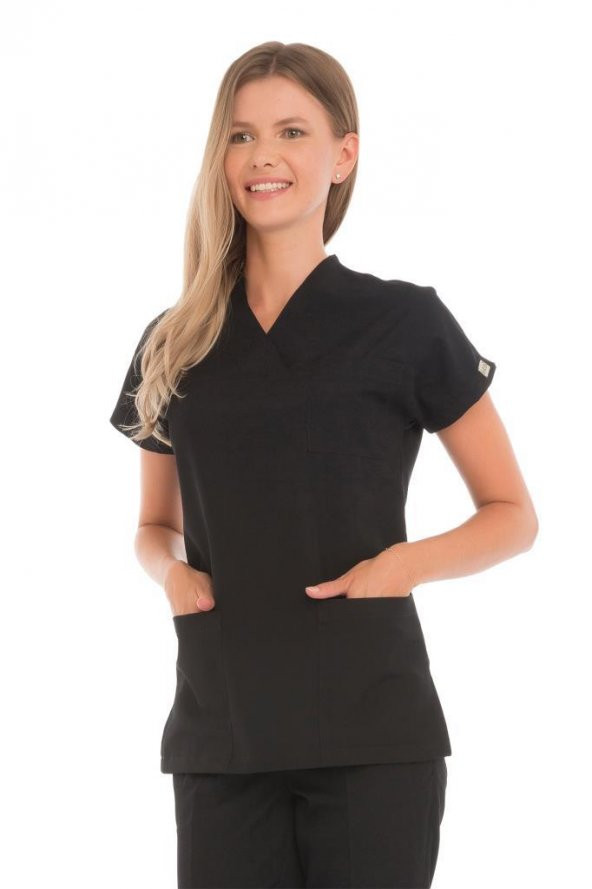 Kadın Doktor Hemşire Forması Scrubs Alpaka Kumaş Hastane Nöbet Tek Üst (Zarf Yaka Yarasa Kol) - 8