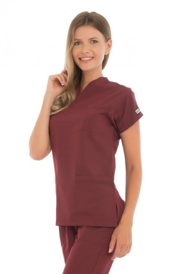 Kadın Doktor Hemşire Forması Scrubs Alpaka Kumaş Hastane Nöbet Tek Üst (Zarf Yaka Yarasa Kol) - 9