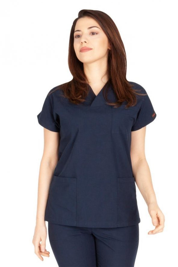 Kadın Doktor Hemşire Forması Scrubs Alpaka Kumaş Hastane Nöbet Tek Üst (Zarf Yaka Yarasa Kol) - 2