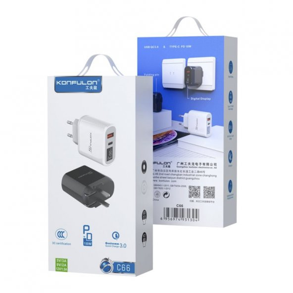 Konfulon 18W Dijital Voltaj ve Akım Göstergeli Usb ve Type-C Çıkışlı Telefon&Tablet&Apple Hızlı Şarj - 8