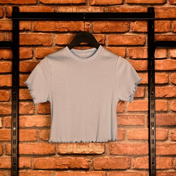 Kadın Eteği ve Kolu Fırfırlı CROP - TOP Pamuklu T-Shirt