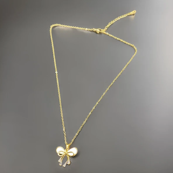 Her Tarza Uygun Fiyonk Detay 316L Antialerjik Gold Renk Çelik Kadın Kolye ürün görseli 1