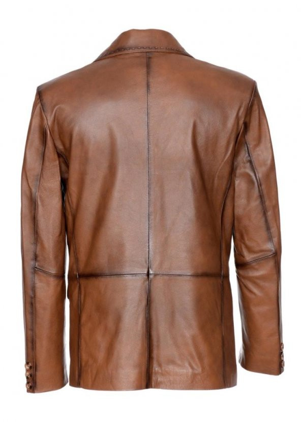 Punto Dikişli Taba Renk Deri Ceket - 8