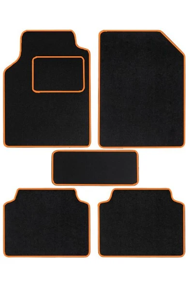 OTO MOTTO Universal Oto Halı Paspas Kaymaz Tabanlı Araba Paspası (Turuncu Kenarlı) 5 Parça ürün görseli