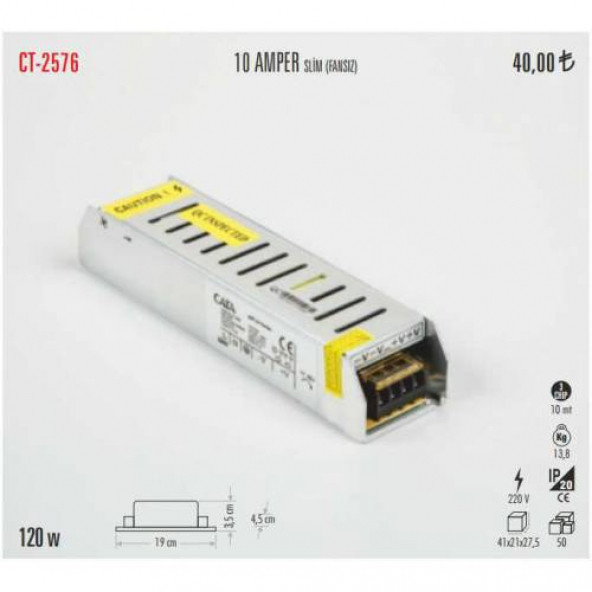 CATA CT-2576 10 AMPER ŞERİT LED TRAFOSU ( 120W ) (SLİM MODEL)