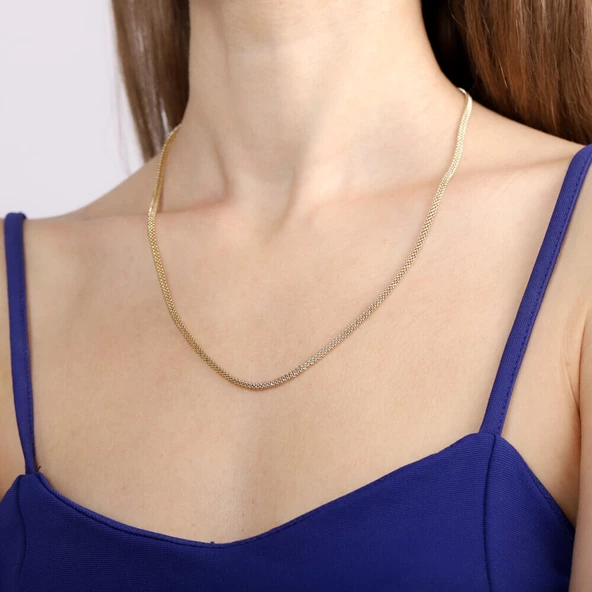 14 Ayar Kafes Altın Zincir 50 Cm - Resim 5