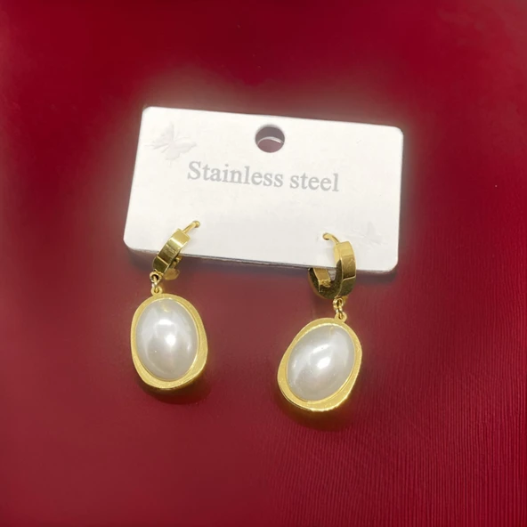 Şıklıkta İnci Dokunuşu Gold Renk 316L Antialerjik Çelik Kadın Küpe ürün görseli 1