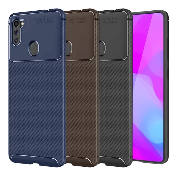 Samsung Galaxy A11 (A115) Kılıf Focus Carbon Desen Silikon Arka Kapak