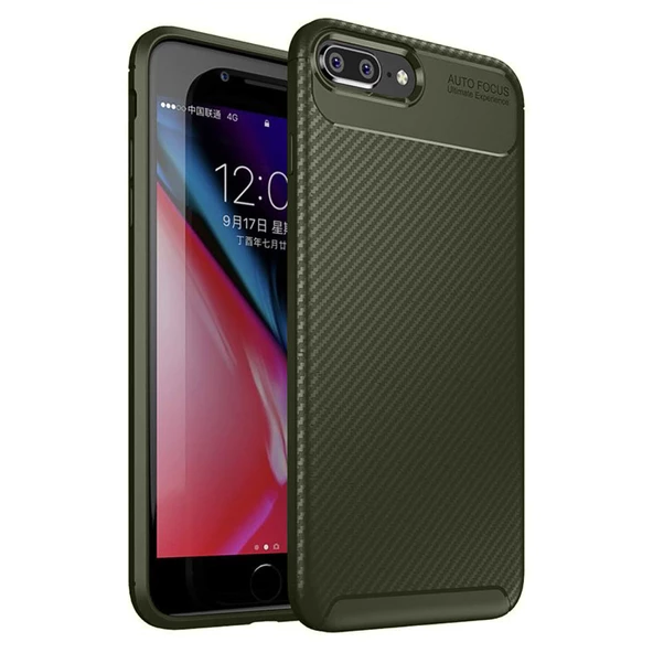 iPhone 7 Plus / 8 Plus Kılıf Focus Carbon Desen Silikon Arka Kapak - 3
