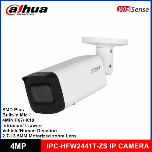 DAHUA IPC-HFW2441T-ZAS-2713 4Mpix, 2,7-13,5mm  Motoriz Lens, H265+,Starlight, 60Mt Gece Görüsü, Dahili Mikrofon, IP67, PoE Bullet IP Kamera