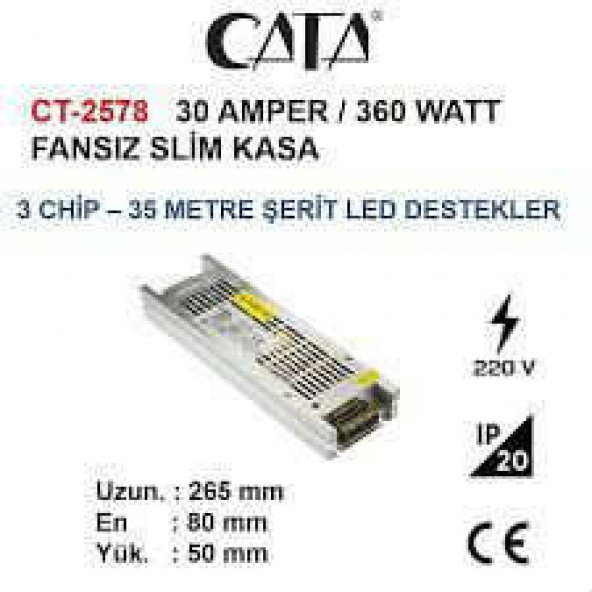 Cata Ct-2578 30 Amper, 12 Volt, 360 Watt Slim Led Trafosu / Adaptör Fansız - 2