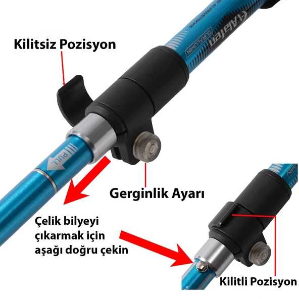 HyMark Trekking Hafif Katlanabilir 105-125cm Dağcı Doğa Kamp Yürüyüş Tırmanma Batonu - 6