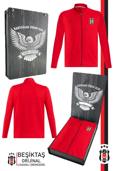 Beşiktaş Orijinal Lisanslı Tam Fermuarlı Dik Yaka Kırmızı Antrenman Sweat Hediyelik Ahşap Kutulu ürün görseli