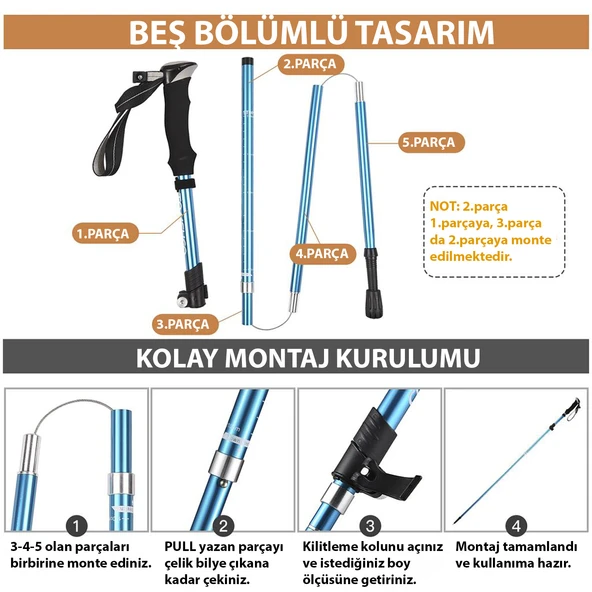HyMark Trekking Hafif Katlanabilir 105-125cm Dağcı Doğa Kamp Yürüyüş Tırmanma Batonu - 3