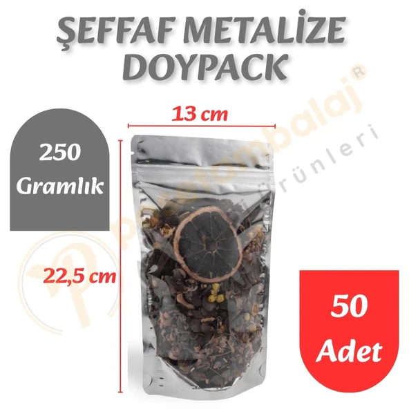 Şeffaf Metalize Doypack 13x22,5x7 cm (50 Adet) ürün görseli 1