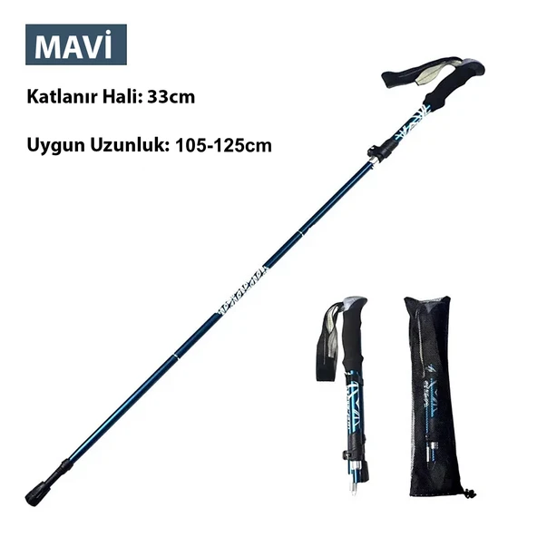 HyMark Trekking Hafif Katlanabilir 105-125cm Dağcı Doğa Kamp Yürüyüş Tırmanma Batonu - Resim 4