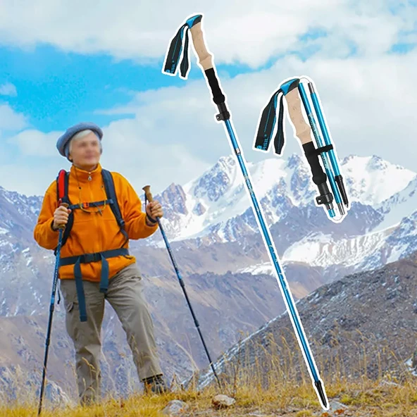 HyMark Trekking Hafif Katlanabilir 105-125cm Dağcı Doğa Kamp Yürüyüş Tırmanma Batonu - 8