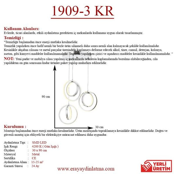 Eray Aydınlatma 1909-3 Krom 3 lü Led Avize - 3