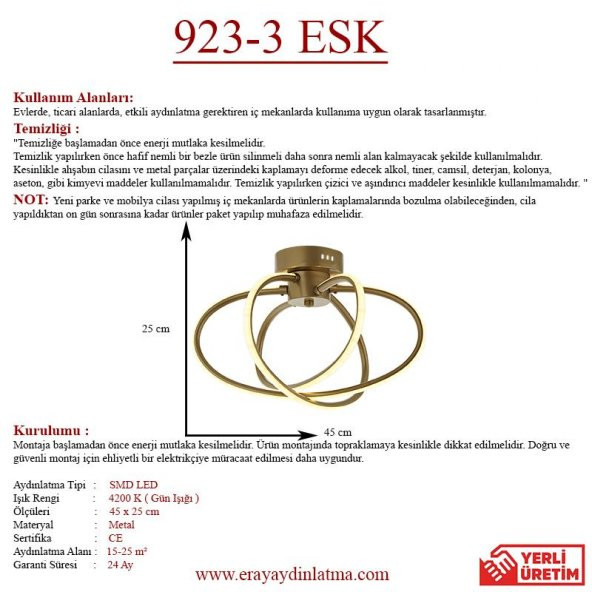 Eray Aydınlatma 923-3 3lü Eskitme Led Avize - Resim 3