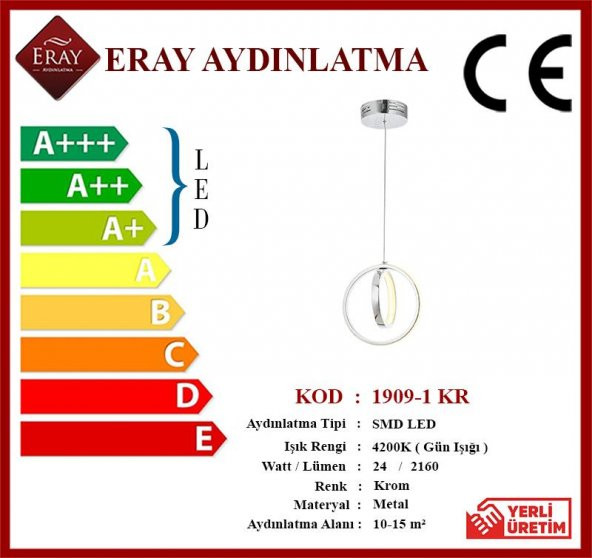Eray Aydınlatma 1909-1 Krom Tekli Led Avize - 4