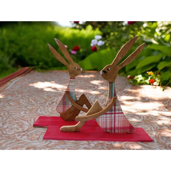 Ahşap Tavşan Ailesi, Tavşan Sofra Sunumu, Çocuk Odası Dekor, Dekoratif Obje 13 - 3