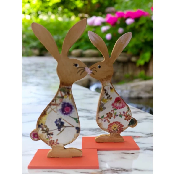 Ahşap Tavşan Ailesi, Tavşan Sofra Sunumu, Çocuk Odası Dekor, Dekoratif Obje 6 - 2