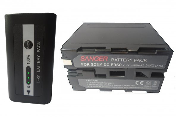 SANGER 7500 mAh Göstergeli NP-F970  Led-378 Işık Bataryası