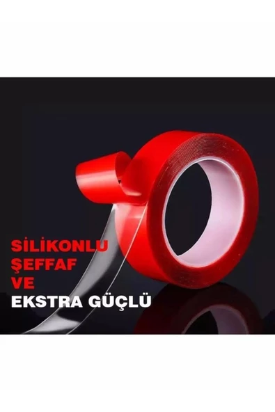 Çift Taraflı Çok Kuvvetli Silikonlu Su Geçirmez Akrilik Şeffaf Bant 10mm X 5mt - 3