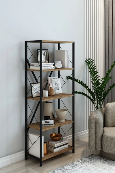 Mobigoom Denk Metal Mobilya Ceviz Kitaplık 5 Raflı 150 Cm - 4