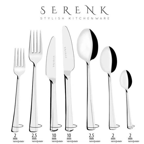 Serenk Paris Çelik Çatal Kaşık Bıçak Takımı 42 Parça, Premium 18/10 Paslanmaz Çelik - Resim 4