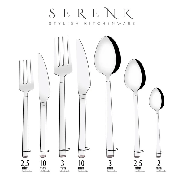 Serenk Barselona Çelik Çatal Kaşık Bıçak Takımı 18 Parça, Premium 18/10 Paslanmaz Çelik - Resim 5