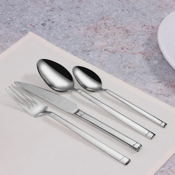 Serenk Barselona Çelik Çatal Kaşık Bıçak Takımı 24 Parça, Premium 18/10 Paslanmaz Çelik - Resim 3