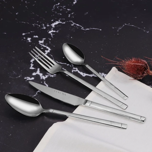 Serenk Barselona Çelik Çatal Kaşık Bıçak Takımı 24 Parça, Premium 18/10 Paslanmaz Çelik - Resim 2