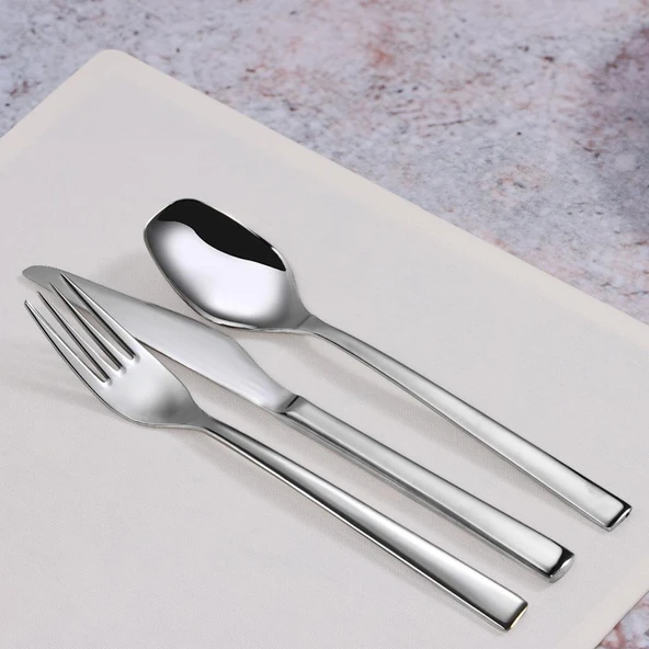 Serenk New York Çelik Çatal Kaşık Bıçak Takımı 18 Parça, Premium 18/10 Paslanmaz Çelik Malzeme - Resim 3