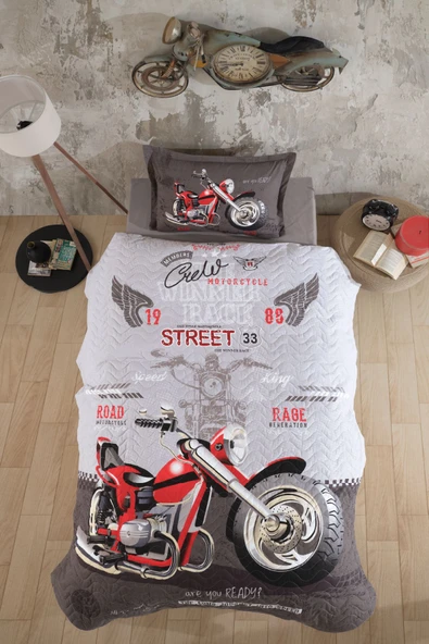 Clasy %100 Pamuk Tek Kişilik Dört Mevsim Set Street King V1 Gri - Resim 2