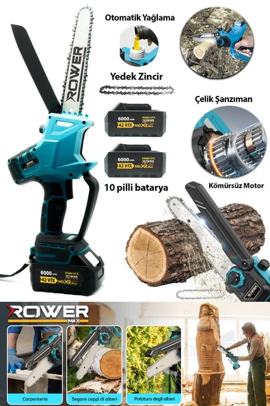 Rowermax Alman 99880VFX Dijital Gösterge Otomatik Yağlamalı Şarjlı El Testeresi Dal Kesme Budama - 2