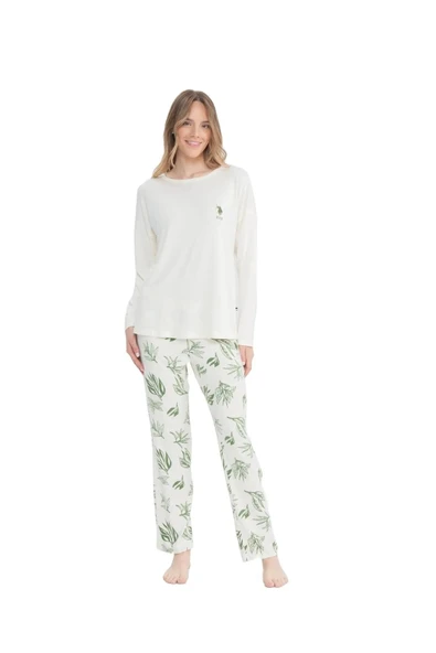 U.S. Polo Assn. Kadın Yaprak Desenli Yuvarlak Yaka Pijama Takımı - 2
