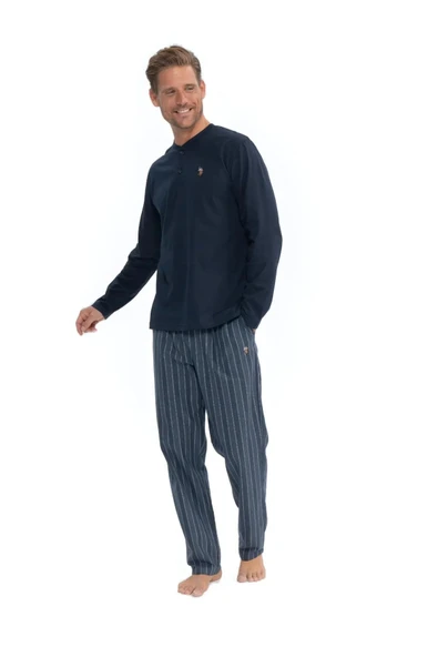 U.S. Polo Assn. Erkek Uzun Kollu Yakası Patlı Pijama Takımı