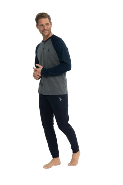 U.S. Polo Assn. Erkek Yakası Düğmeli Parçalı Pijama Takımı - 5