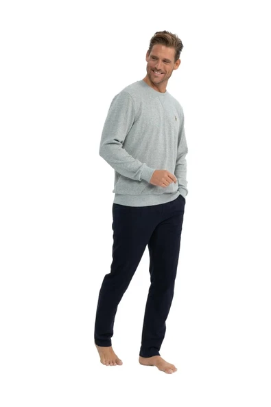 U.S. Polo Assn. Erkek Uzun Kollu Yuvarlak Yaka Düz Pijama Takımı - 5