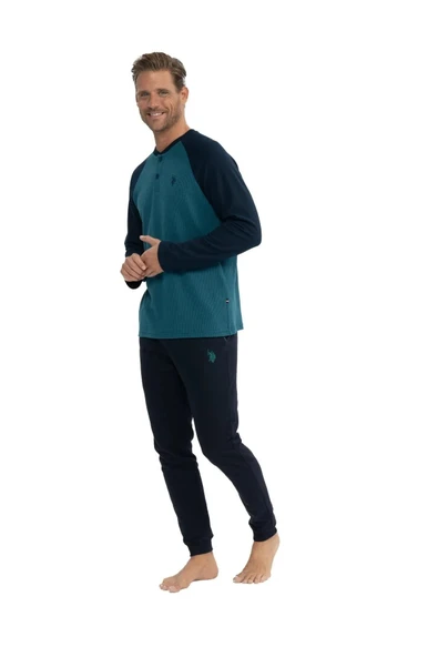 U.S. Polo Assn. Erkek Yakası Düğmeli Parçalı Pijama Takımı - 2