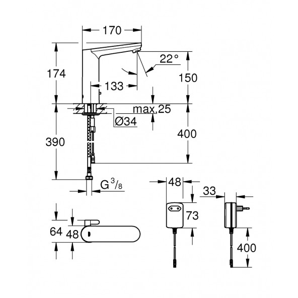 Grohe Eurosmart Cosmopolitan E Fotoselli Lavabo Bataryası 36421000 - 2